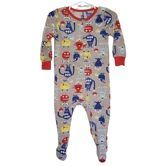 K1033 * Kids Headquarters Cute Monster Footed PJs Gray Red Blue Size 12M - Picture 1 of 8